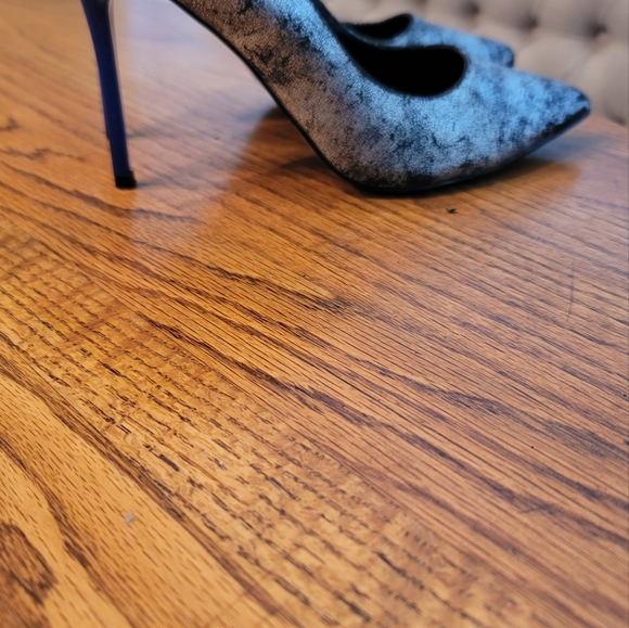 Aldo Black Cracked Genuine Leather Pointed Toe Blue Heels Shoes Stilletos - Picture 5 of 16